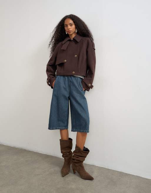 Topshop cropped wool blend trench in brown, 2 of 4