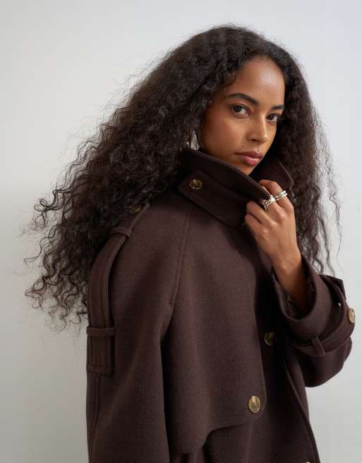 Topshop cropped wool blend trench in brown, 3 of 4