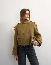 Topshop cropped wool blend trench in khaki