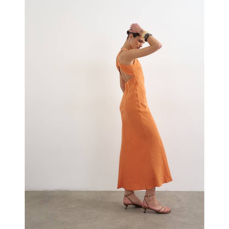 Topshop cross back cupro midi dress in orange | ASOS