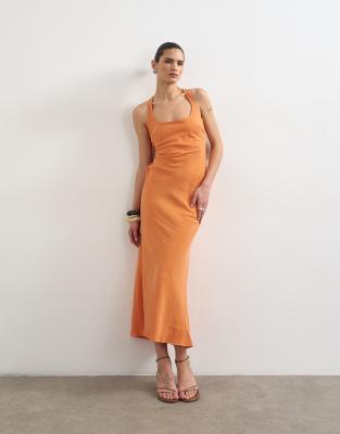 Topshop cross back cupro midi dress in orange | ASOS