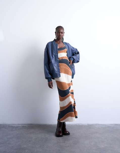 Topshop cross back midi cupro dress in boutique stripe - view 1