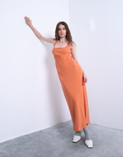 Cross back midi cupro dress in orange