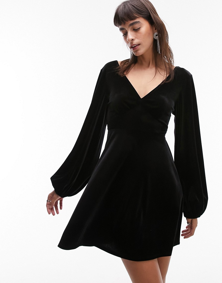 Topshop cross back tea dress in black velvet