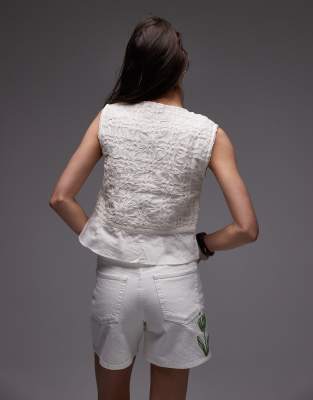 Topshop cross hatch sleeveless top in ivory