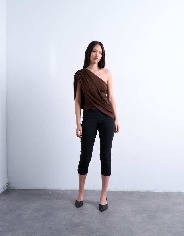 Topshop cross over draped top in chocolate brown | ASOS