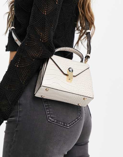crossbody bag with traingle lock in stone ASOS