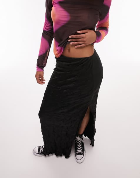 Topshop crushed maxi skirt in black
