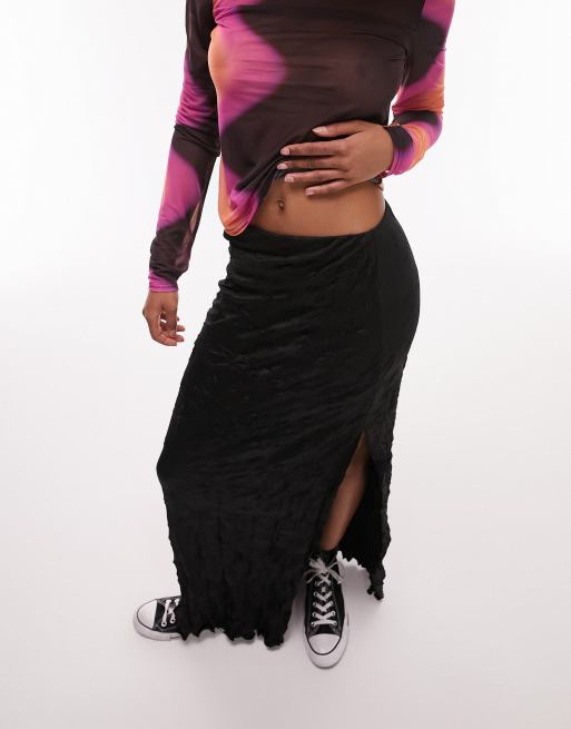 Topshop crushed maxi skirt in black