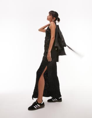Topshop Woven Lace Midi Skirt In Black In Black