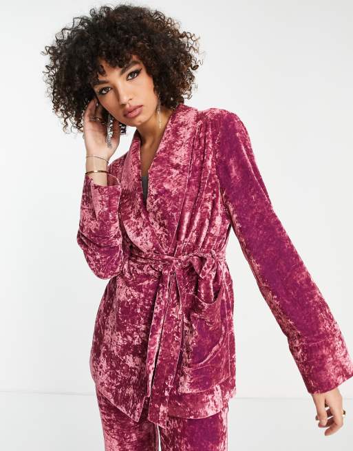 Topshop crushed velvet blazer in pink