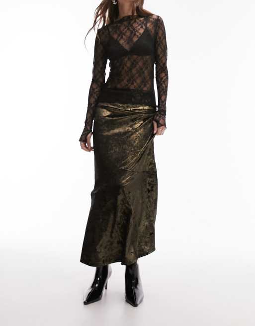 Gold crushed velvet skirt sale