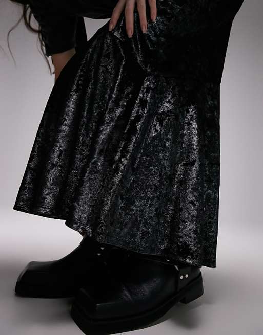 Topshop crushed velvet fishtail maxi skirt in silver | ASOS Topshop crushed velvet fishtail maxi skirt in silver | ASOS