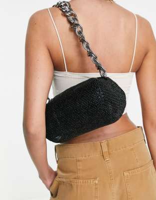 TOPSHOP CRYSTAL BOWLER SHOULDER IN BLACK 
