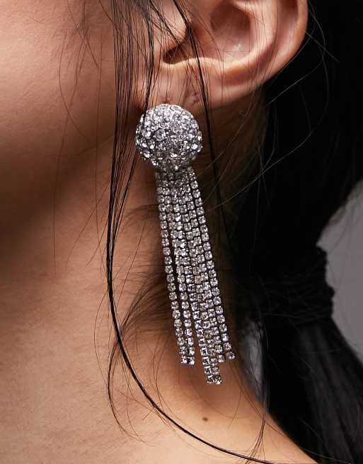 Topshop crystal dome topper drop earrings in silver