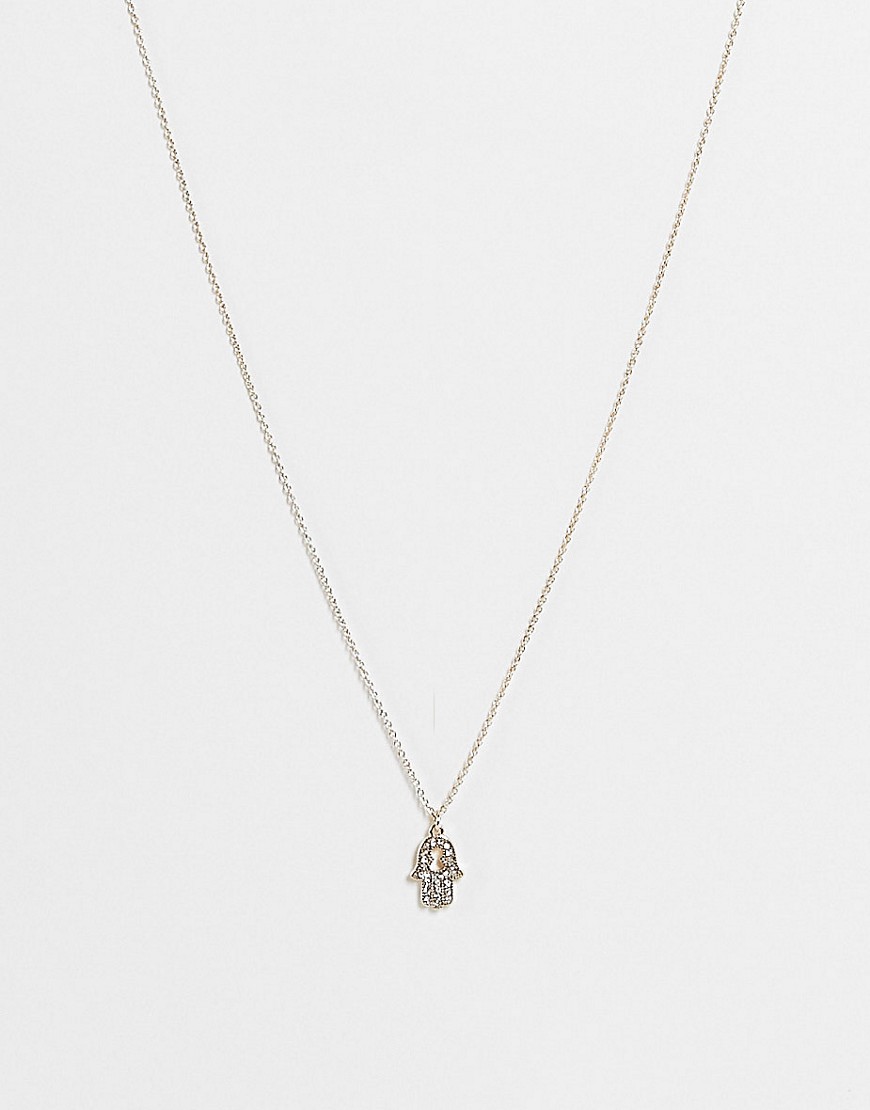 Topshop crystal hand pendant necklace in gold