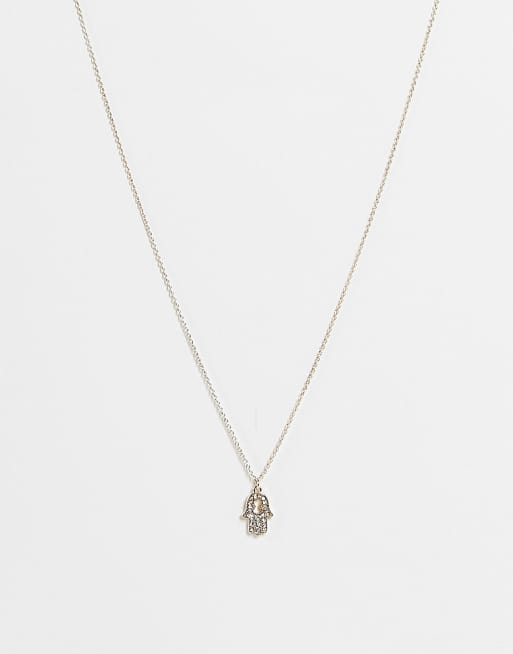 Topshop crystal hand pendant necklace in gold