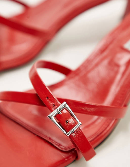 Topshop Crystal premium leather kitten heel sandals with buckle in red