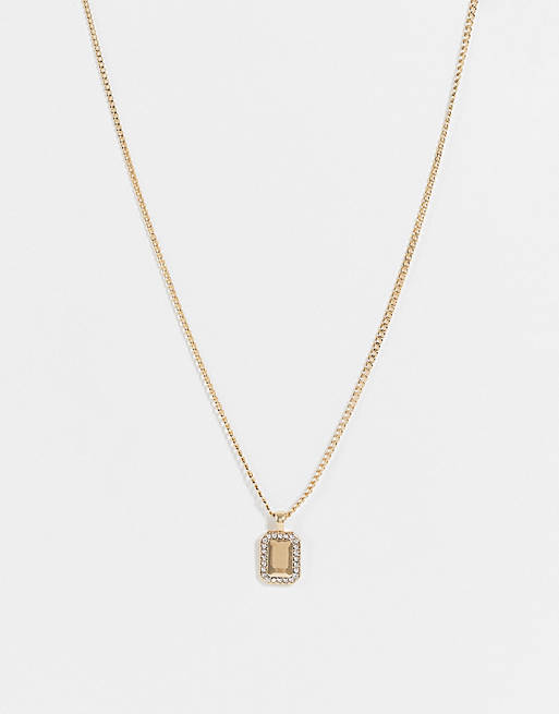 Topshop crystal square pendant necklace in gold