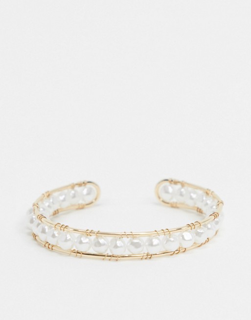 Topshop cuff bangle in all over faux pearl
