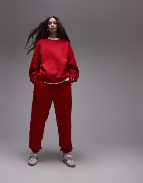 Topshop cuffed jogger in red - view 1