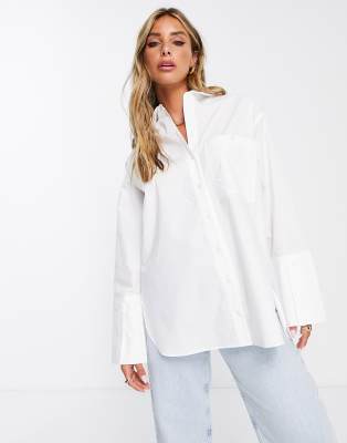 Topshop cuffed poplin shirt in white