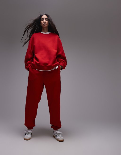 Topshop cuffed trackies in red