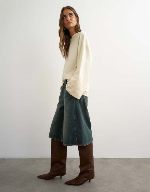 Topshop culotte baggy taille basse urban bleu délavé, 4 de 5