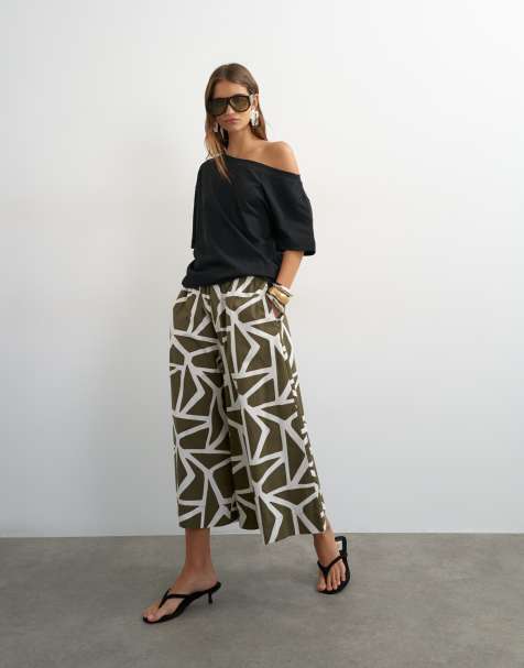 Topshop culotte in green abstract - view 1