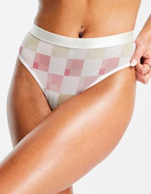 Topshop checkerboard print high waist brief in multi - ASOS Price Checker