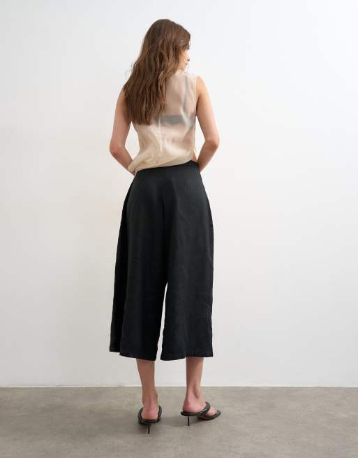 Topshop - Culotte van linnenmix met A-lijn in zwart, 2 van 5