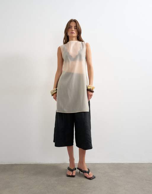 Topshop - Culotte van linnenmix met A-lijn in zwart, 3 van 5
