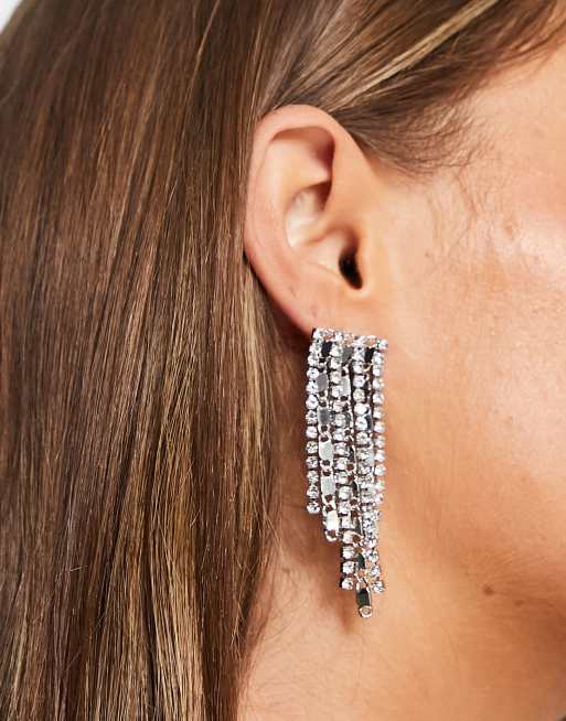 Topshop cupchain crystal drop earrings in silver