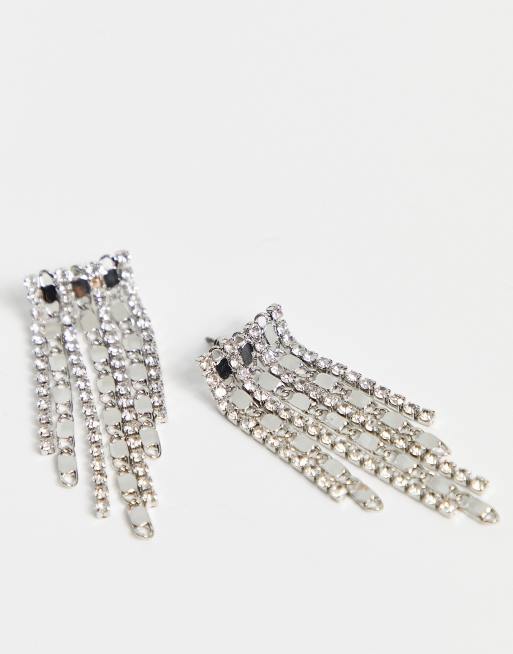 Topshop cupchain crystal drop earrings in silver