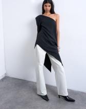 Topshop cupro asymmetric top with shoulder pads in black