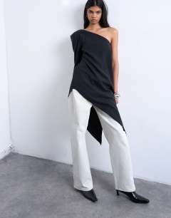 Cupro asymmetric top with shoulder pads in black