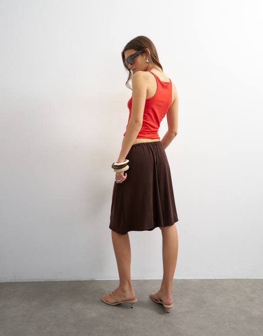 Topshop cupro bermuda drawstring shorts in brown, 3 of 5