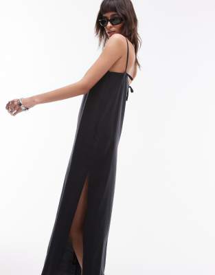 cupro cami midi dress in black