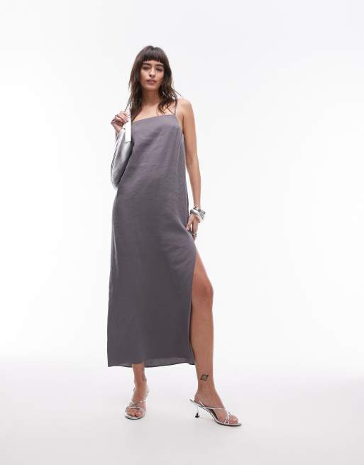 Topshop cupro cami midi dress in gray