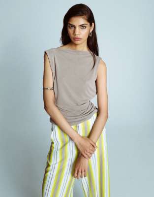 cupro cowl back tank top in taupe-Neutral