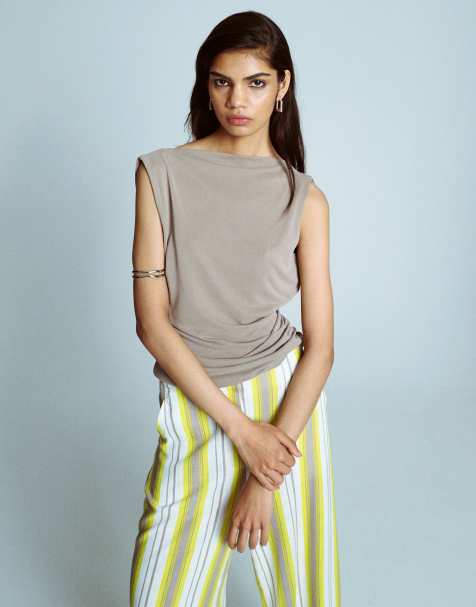 Topshop cupro cowl back tank top in taupe - view 1