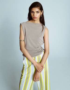 Topshop cupro cowl back tank top in taupe