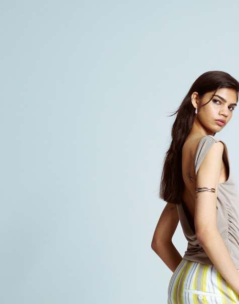 Topshop cupro cowl back tank top in taupe - view 2