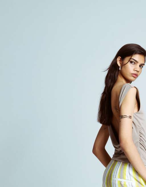 Topshop cupro cowl back tank top in taupe, 2 of 4