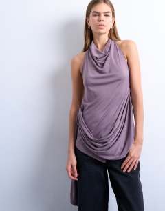 Cupro draped halter top in fig