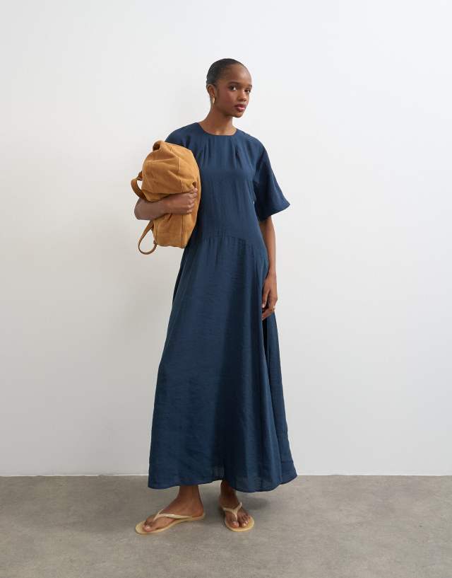 dress blue top Topshop cupro dropped waist maxi t-shirt in navy Amidoa Womens Plus Size Side Slit Prom Gown ensuring a comfortable yet Cape Option:Add Cape