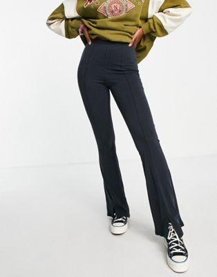 Topshop Petite cupro flared pants with front slits in washed black