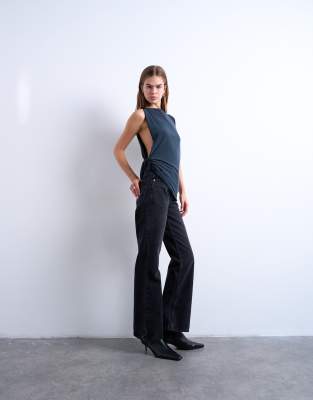 Topshop Cupro Knot Side Sleeveless Top In Blue