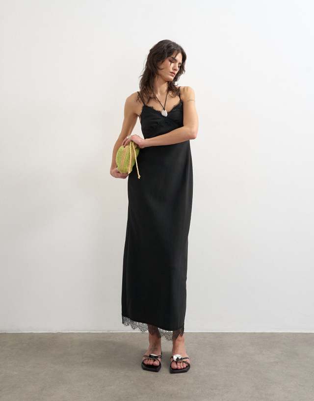 black lace trim slip dress Topshop - Cupro Midi - Women - Viscose/Polyester - 2 US Color:Pearl (photos) Add timeless elegance to YGroup_cornelia-mini-dress 3 black holiday party