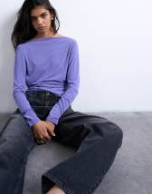 Topshop cupro long sleeve cowl back top in purple